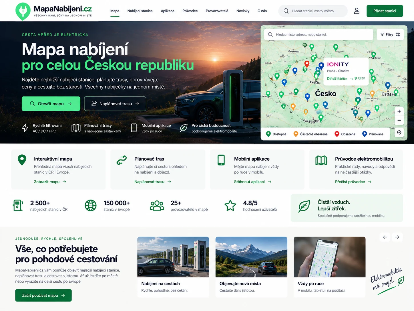 Vizuální návrh možného projektu MapaNabijeni.cz zaměřeného na elektromobilitu a nabíjecí infrastrukturu